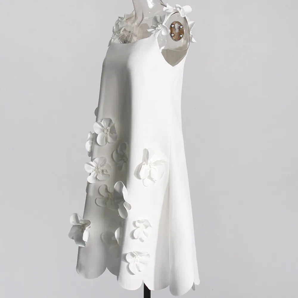 PATCHWORK APPLIQUES CAMISOLE DRESS IN WHITE