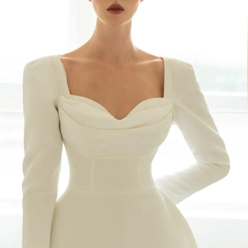 Brianna square-neck a-line mini dress in beige