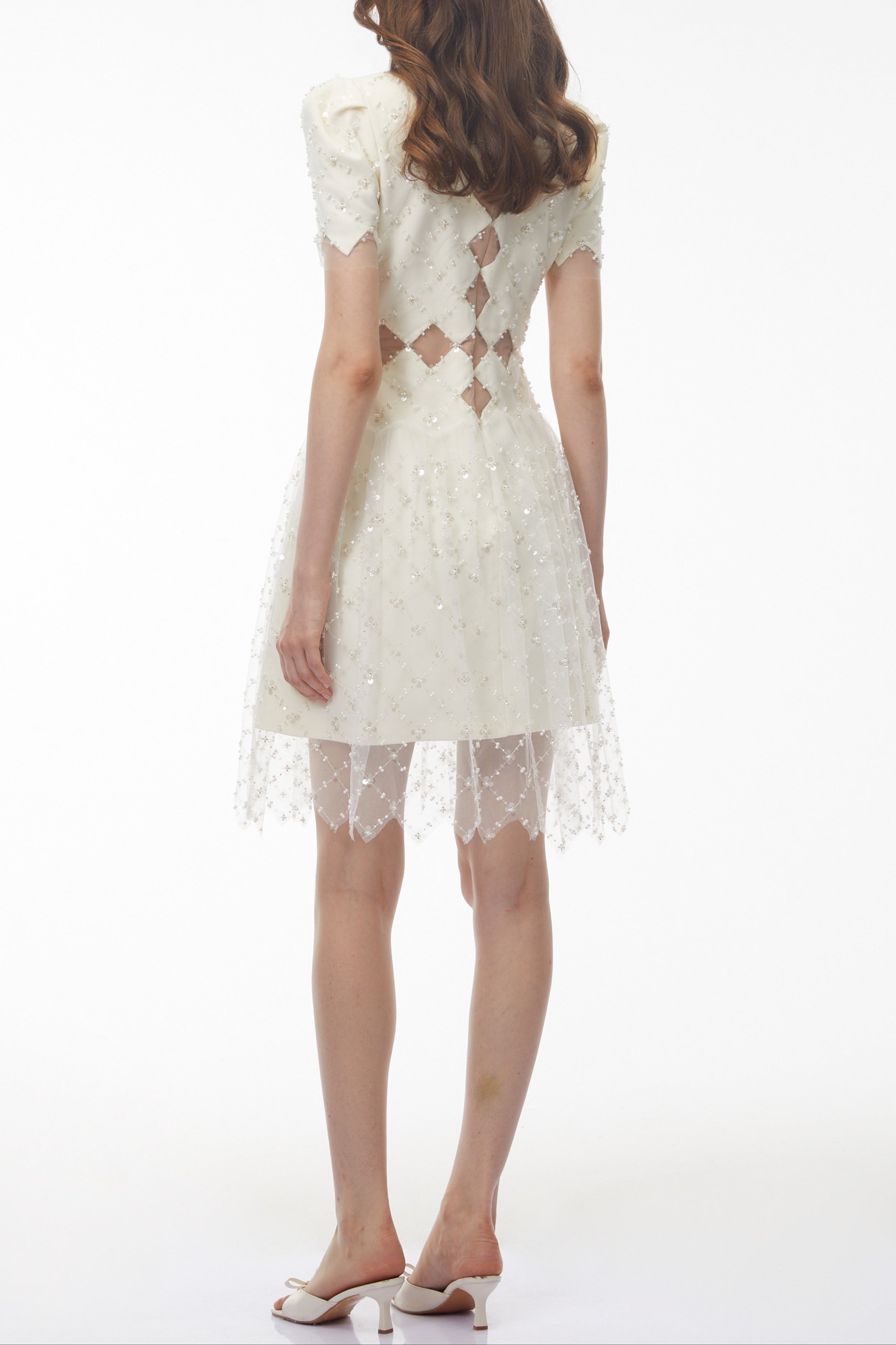 Henrietta Ivory Sequin Mini Dress with Mesh Panels