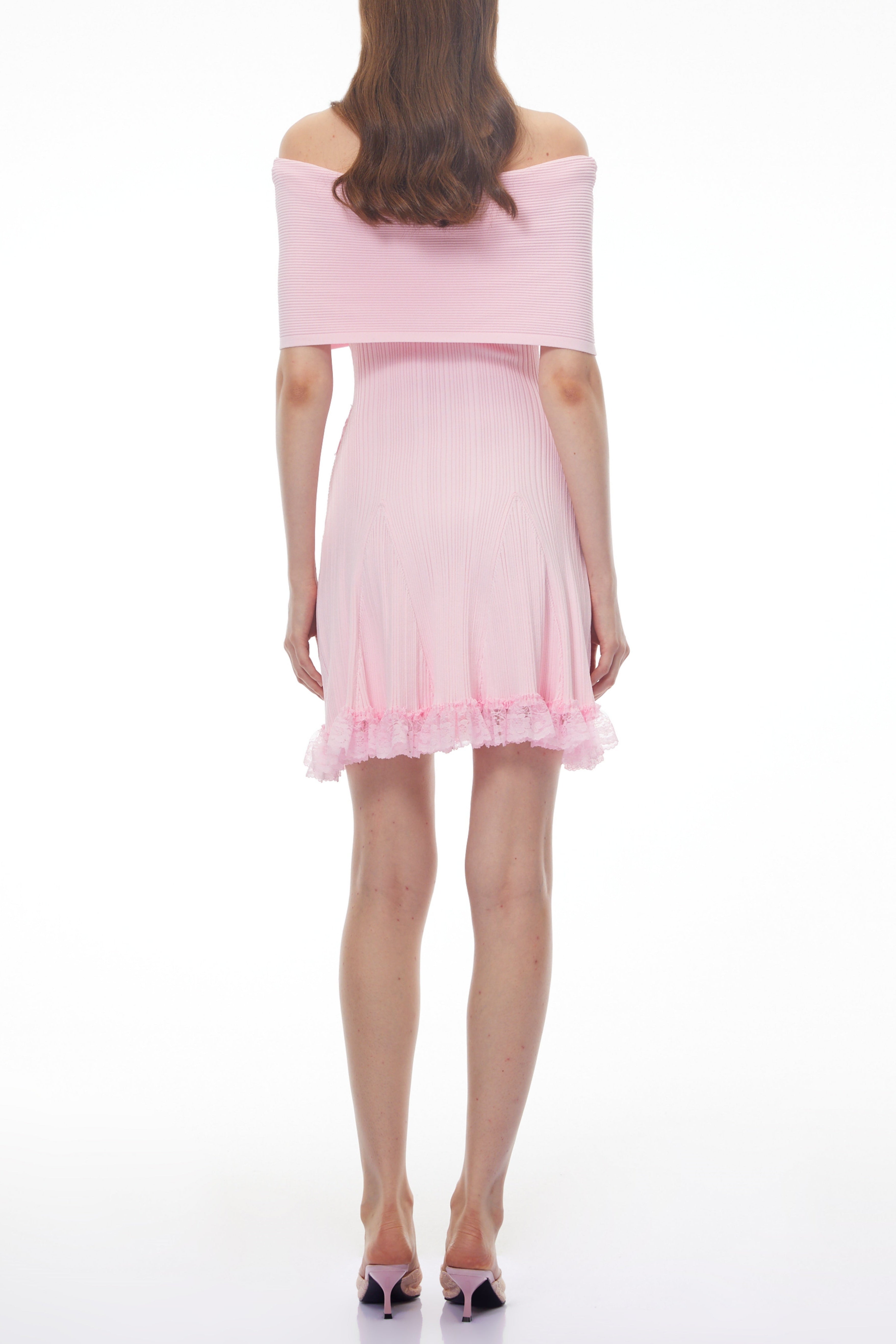 Isabel Pink Off Shoulder Mini Dress with Lace Details