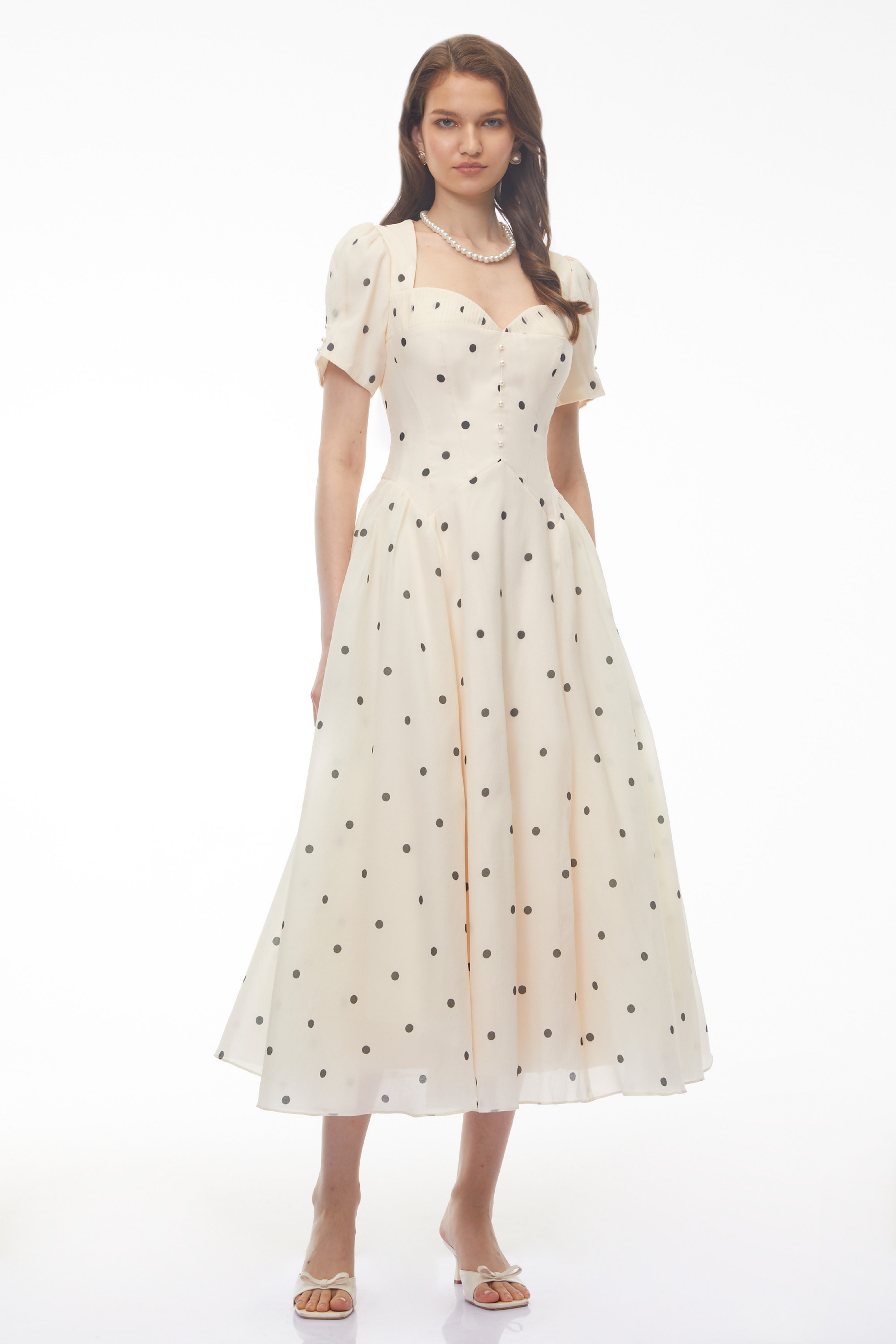 Javaneh White Polka Dot Maxi Dress