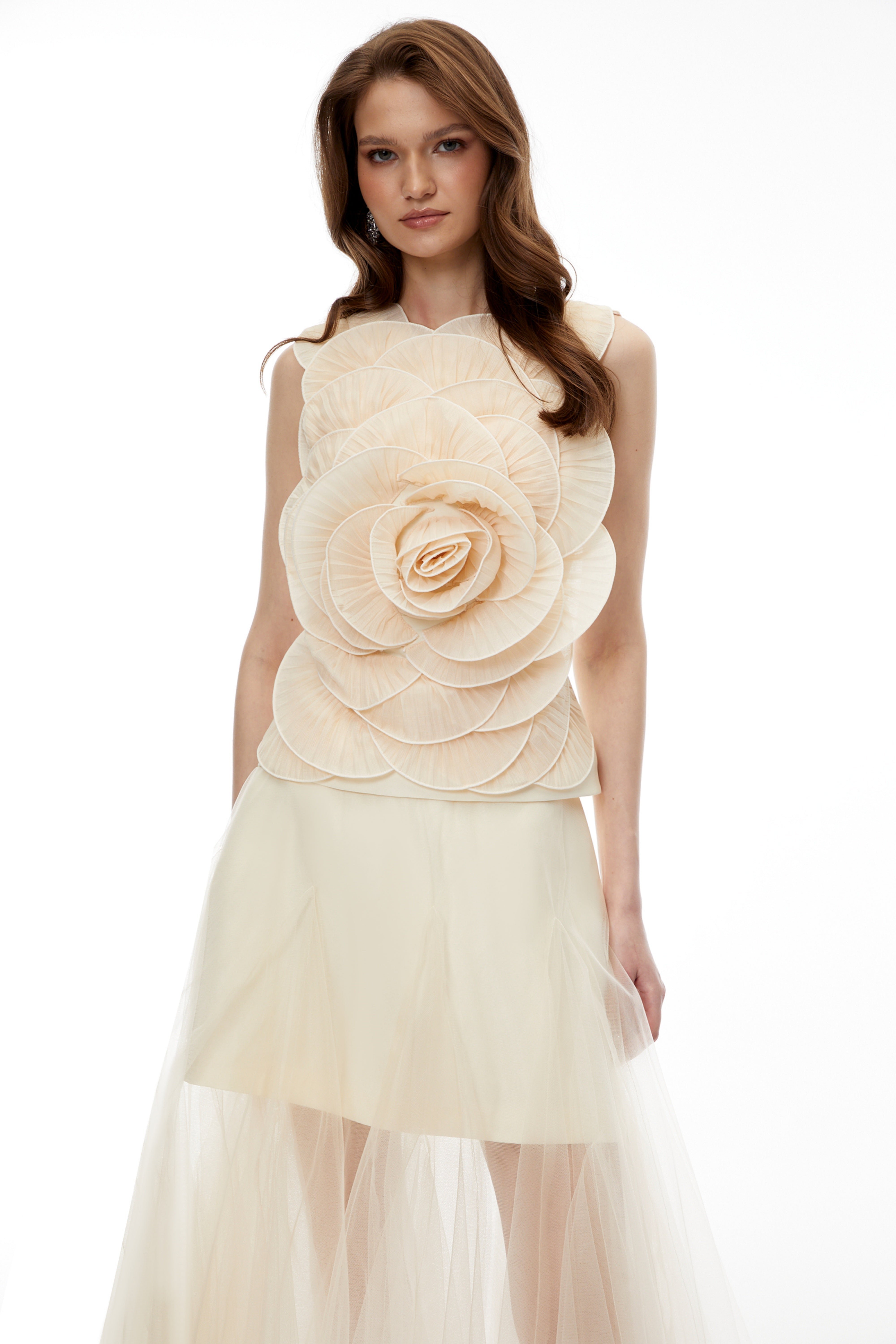Karima Neutral 3D Petal Top & Skirt Set