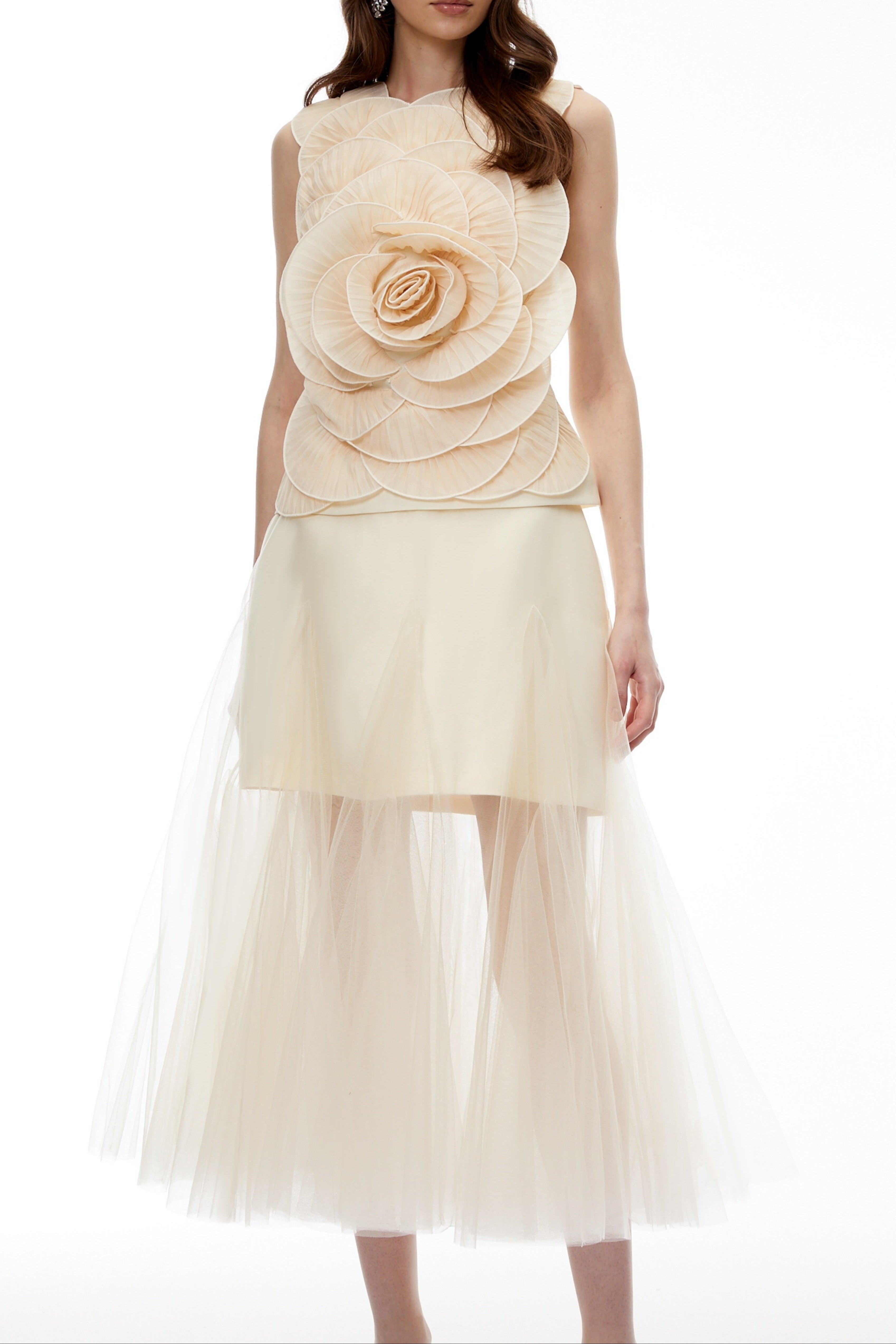 Karima Neutral 3D Petal Top & Skirt Set