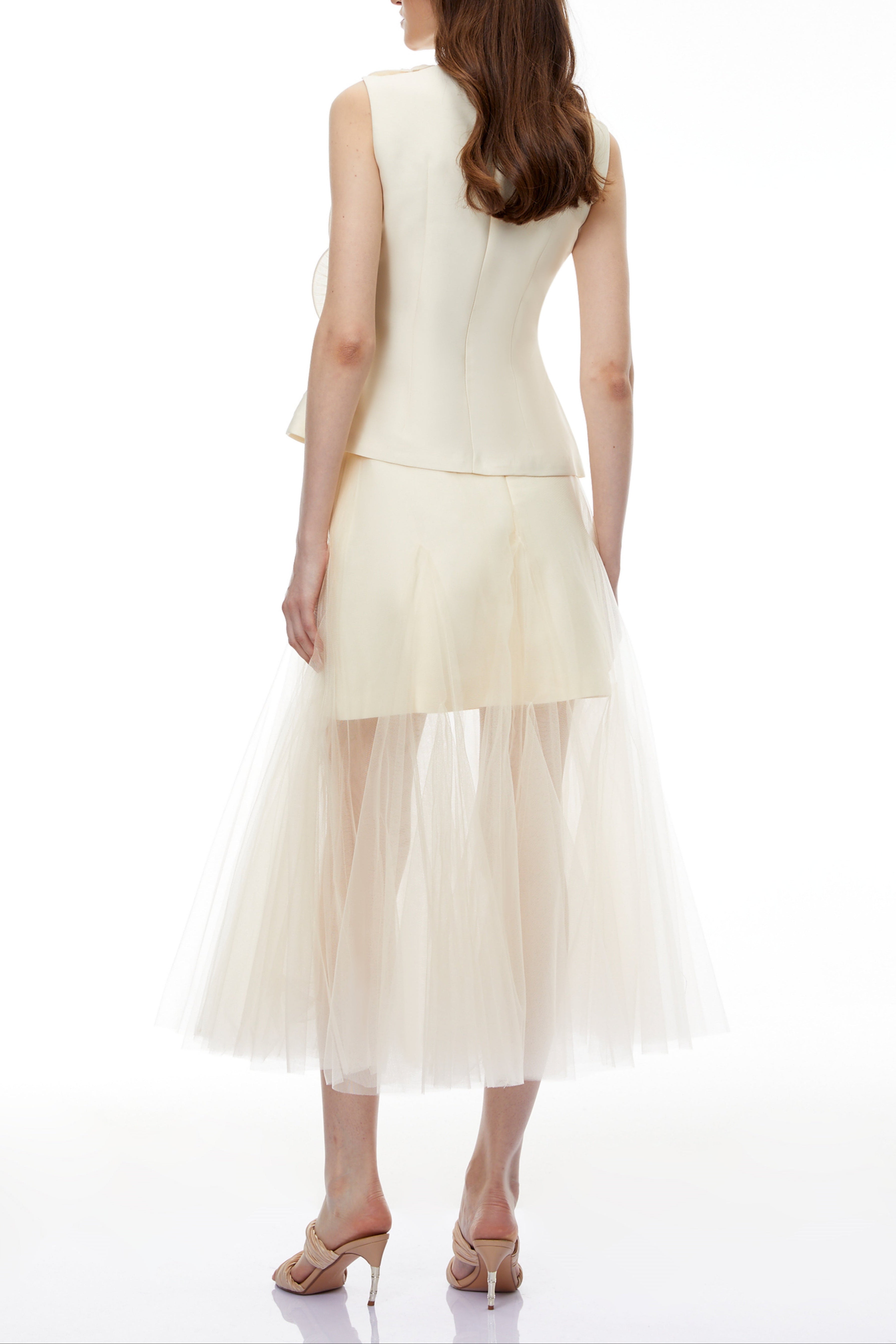 Karima Neutral 3D Petal Top & Skirt Set