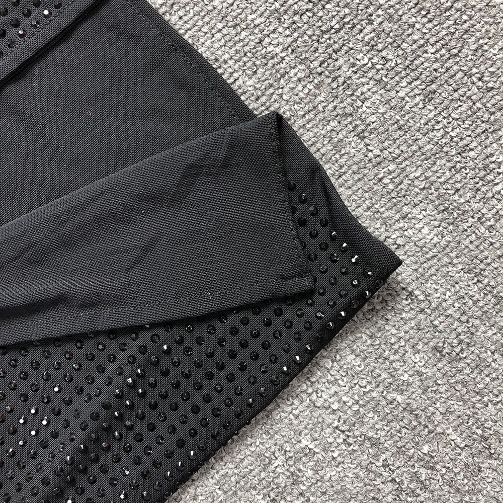 Strapless Rhinestone rose maxi dress in black