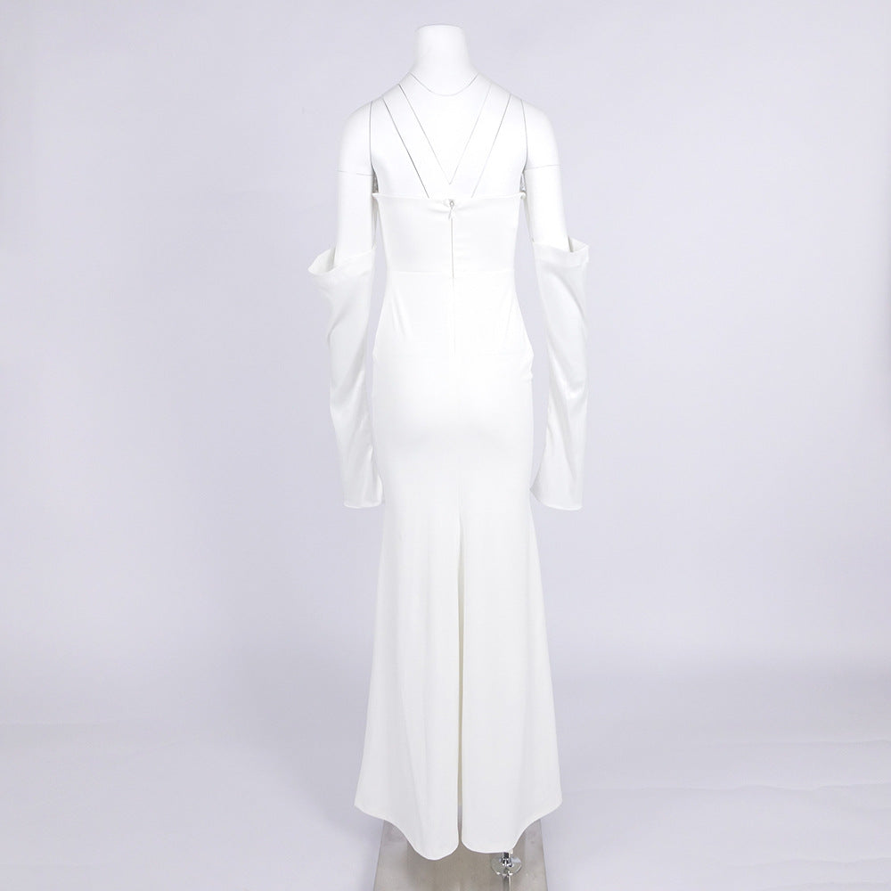Off-shoulder long-sleeved white dress