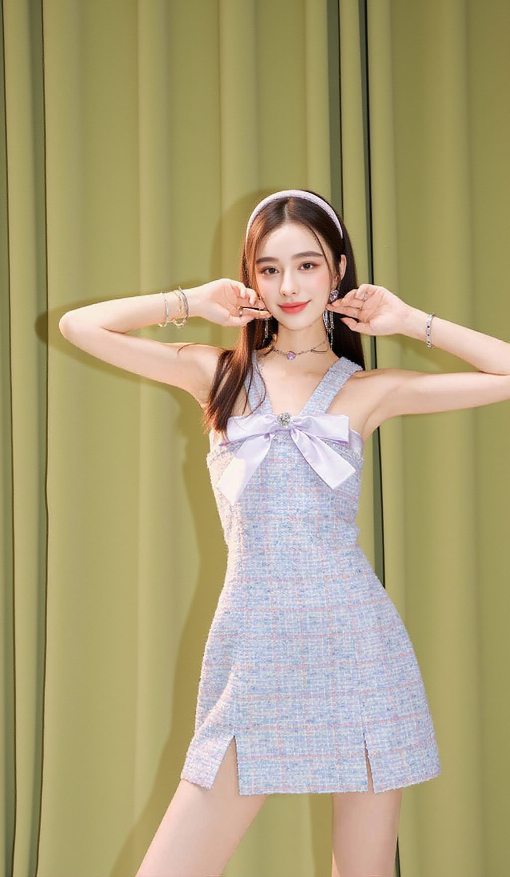 BOWTIE TWEED MINI DRESS IN LAVENDER