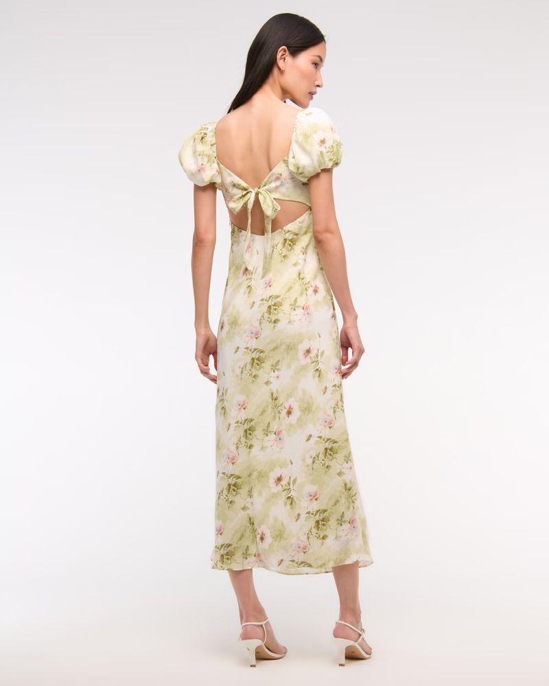 V-neck floral puff sleeve dress