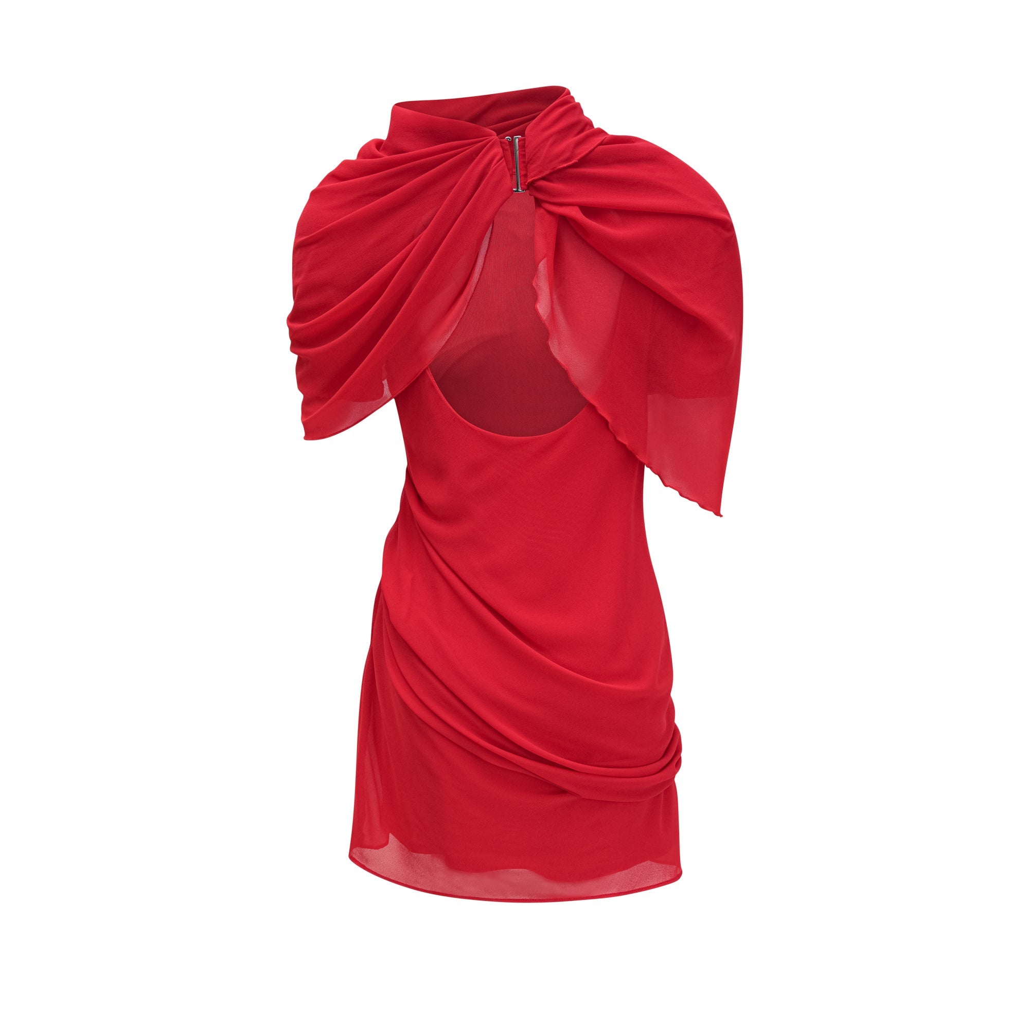 CLARABELLE RUCHED DRAPED MINI DRESS IN RED
