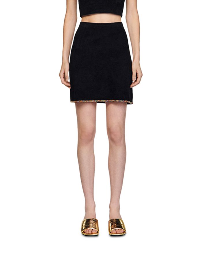 VELVET EMBELLISHED MINI SKIRT-Ownci