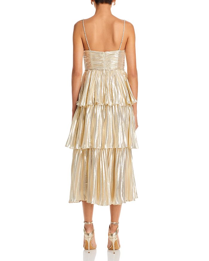 TIERED METALLIC MIDI DRESS-Ownci