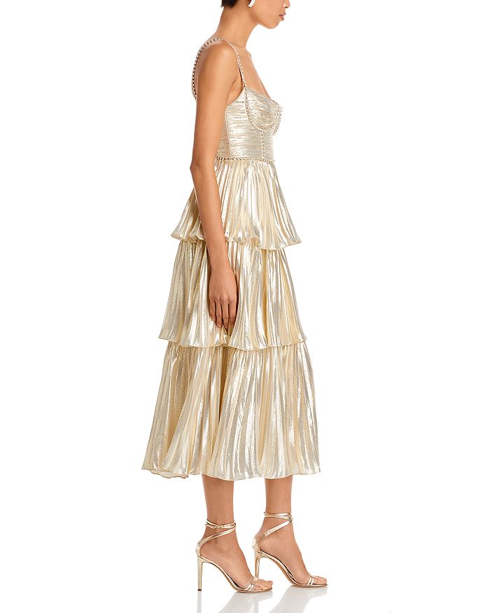 TIERED METALLIC MIDI DRESS-Ownci