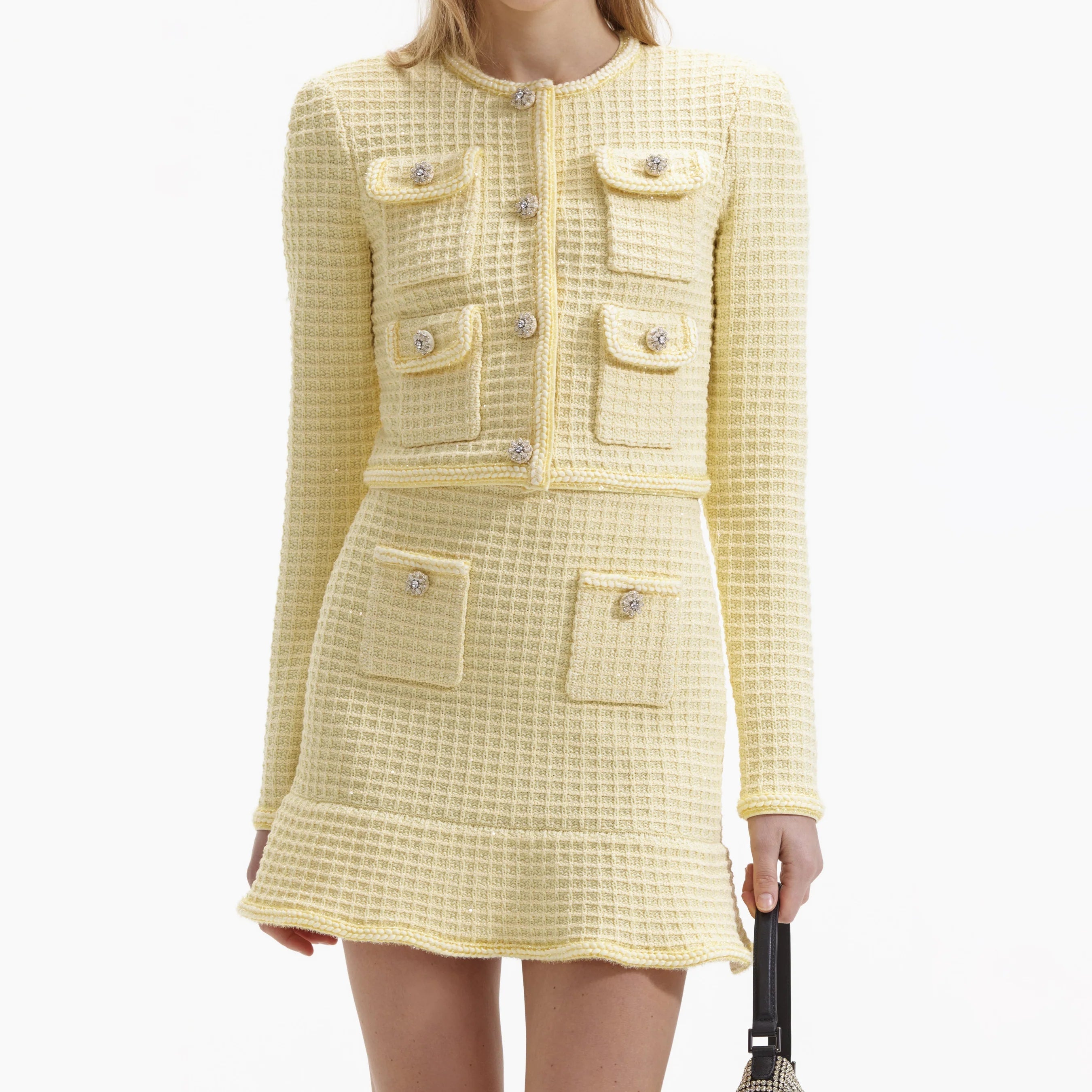 YELLOW TEXTURED KNIT JACKET-Ownci