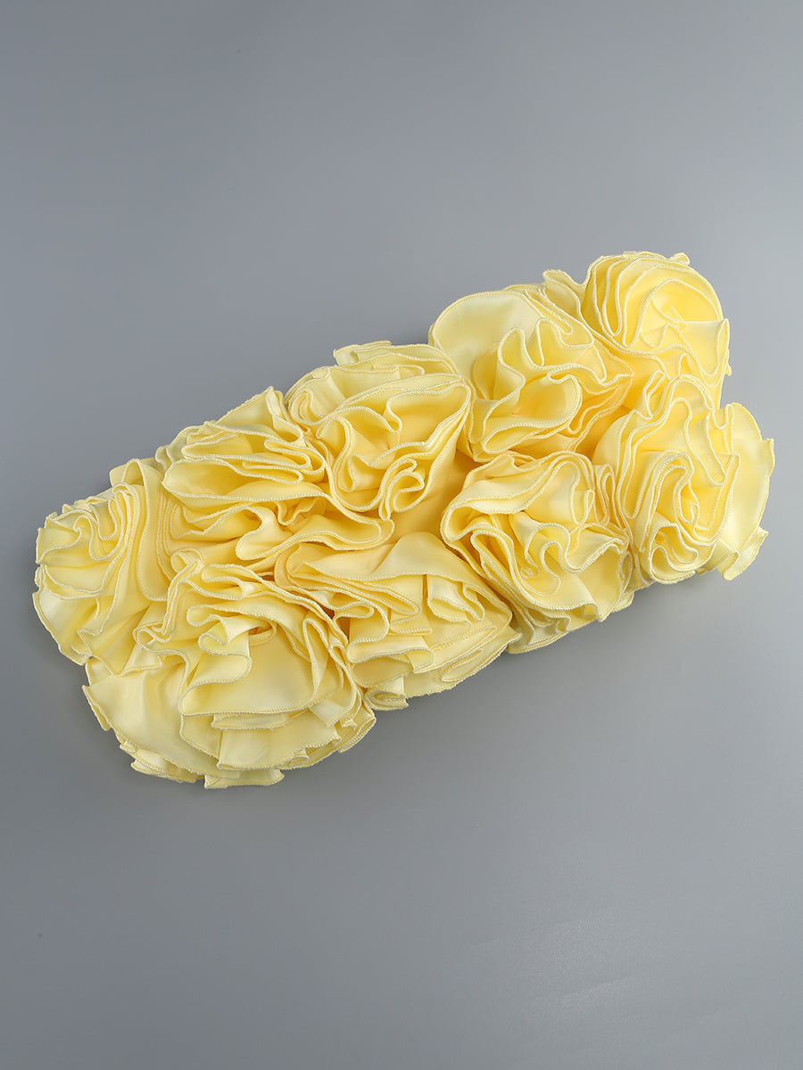 amy flower embellished mini skirt corset set in yellow