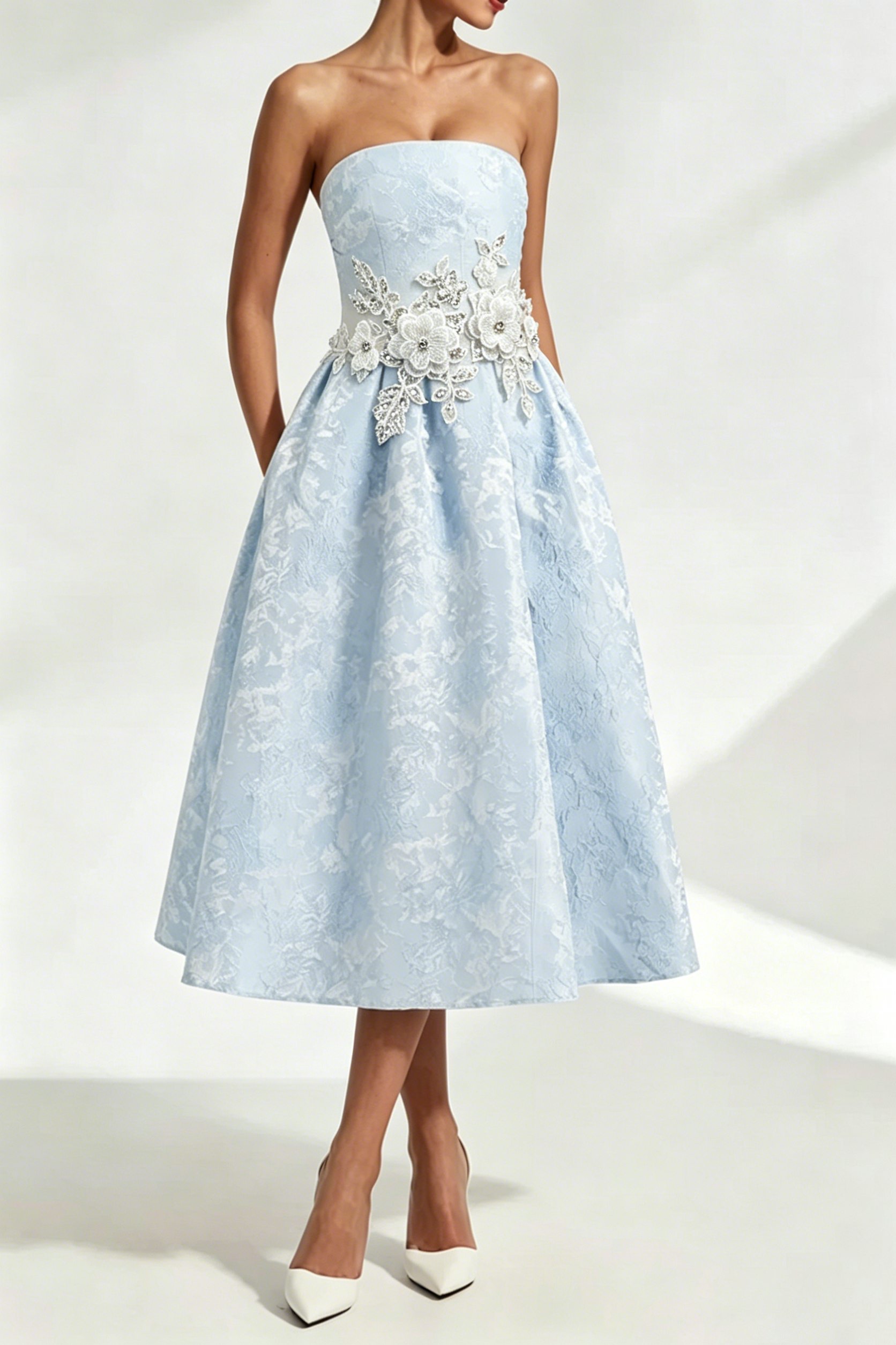 Lace Embroidery Saoirse Midi Dress - Blue