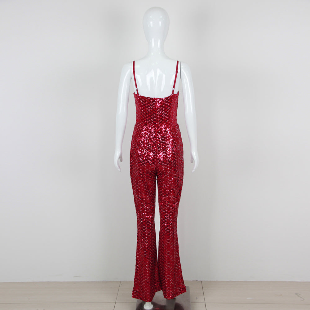 AFTON RED SEQUIN JUMPSUIT