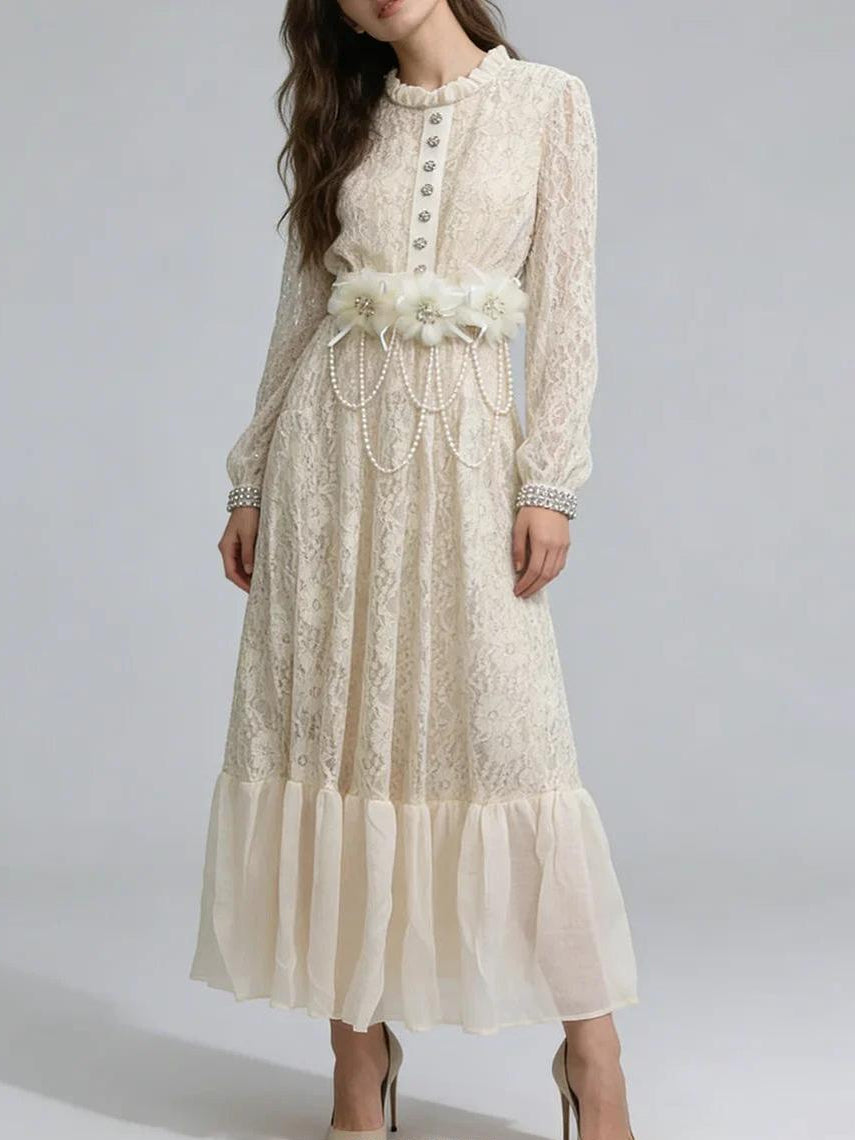 deborah 3D floral tulle lace maxi dress in white