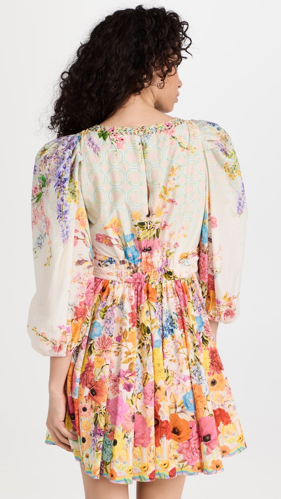 PUFF SLEEVE PRINT SILK MINI DRESS