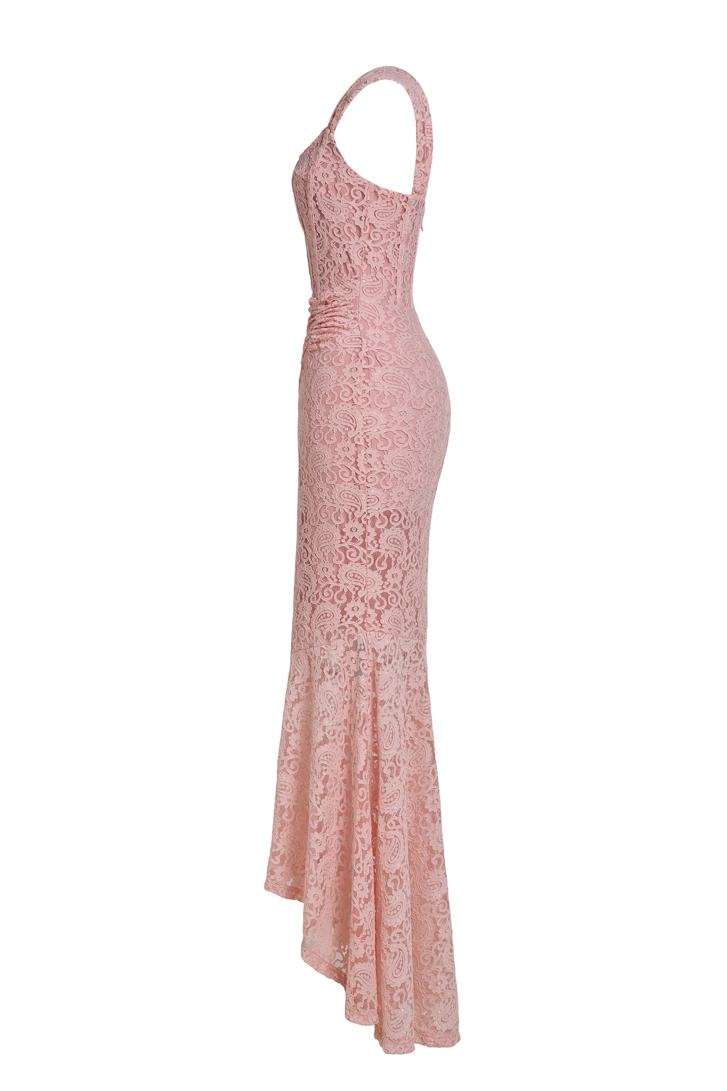 vivien Lace Gathering Maxi Dress - pink