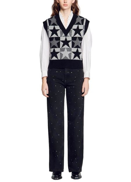 STARN V NECK SLEEVELESS SWEATER-Ownci