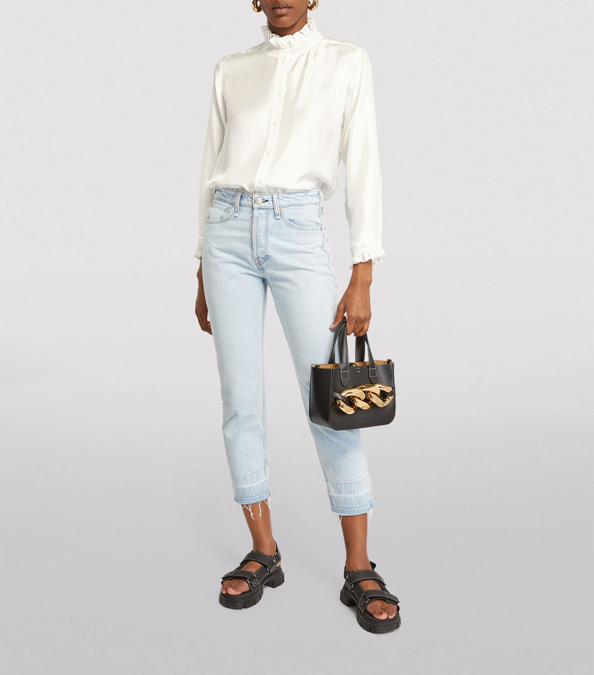 RUFFLED TRIM SILK SHIRT-Ownci