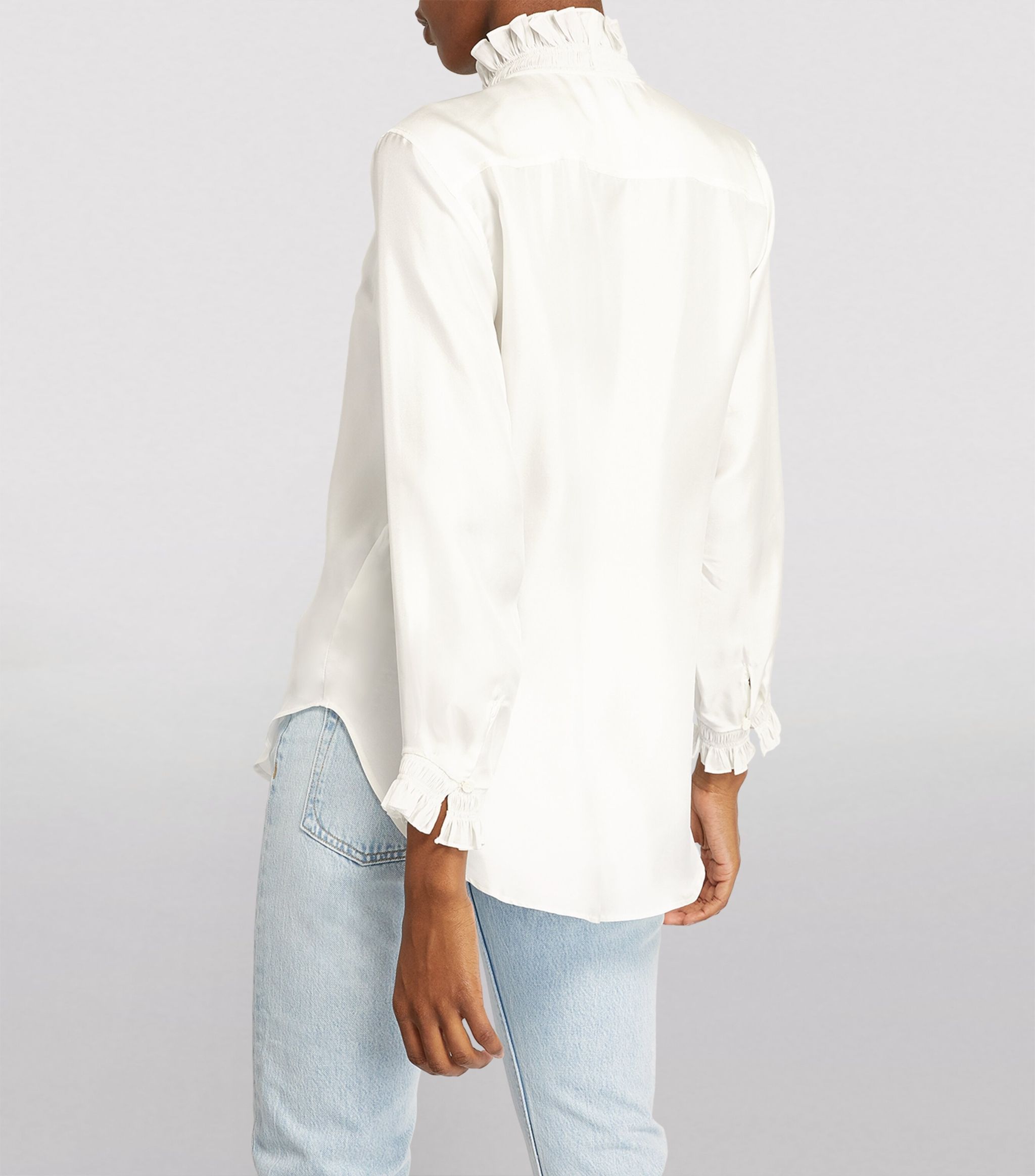 RUFFLED TRIM SILK SHIRT-Ownci