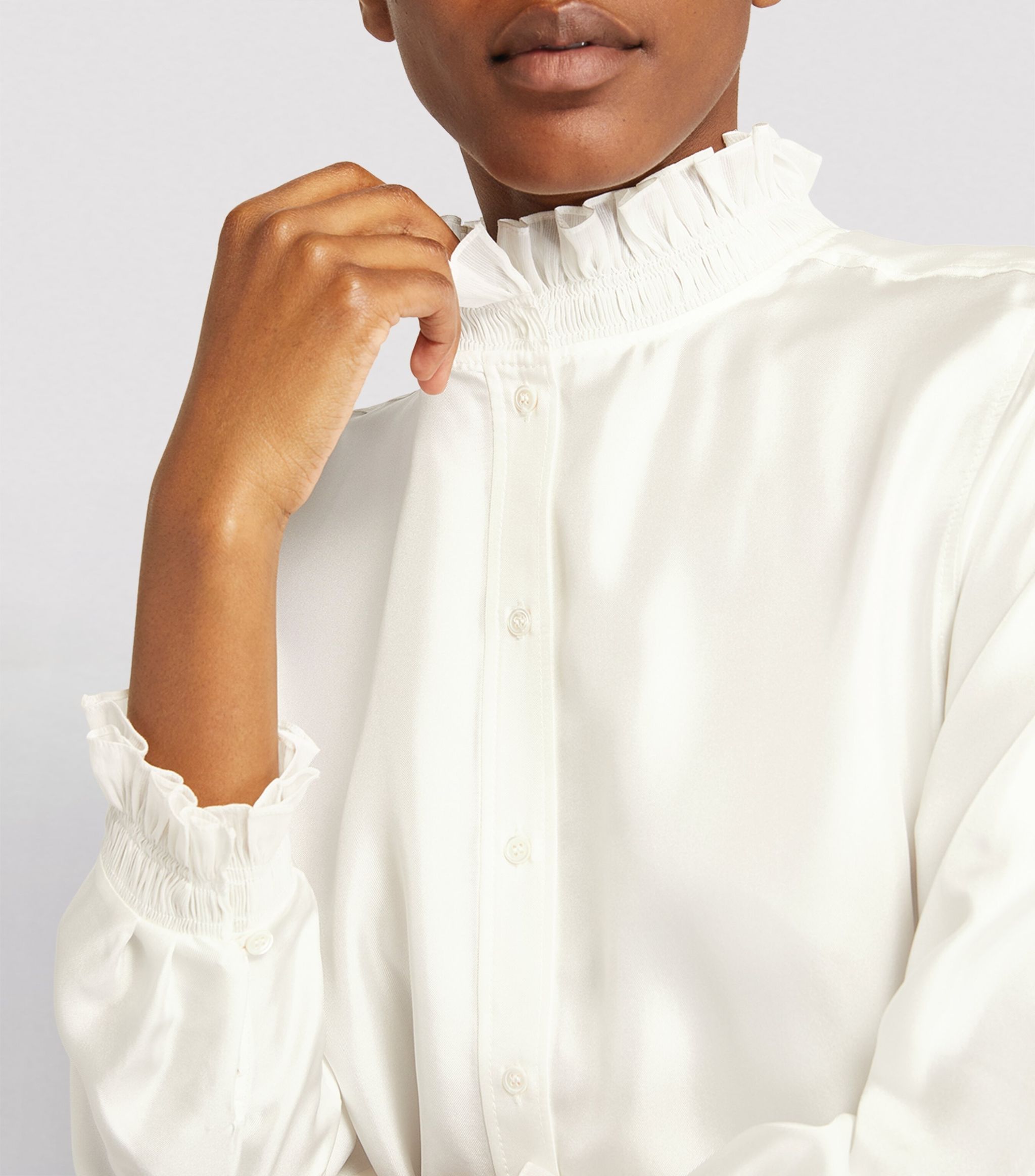RUFFLED TRIM SILK SHIRT-Ownci