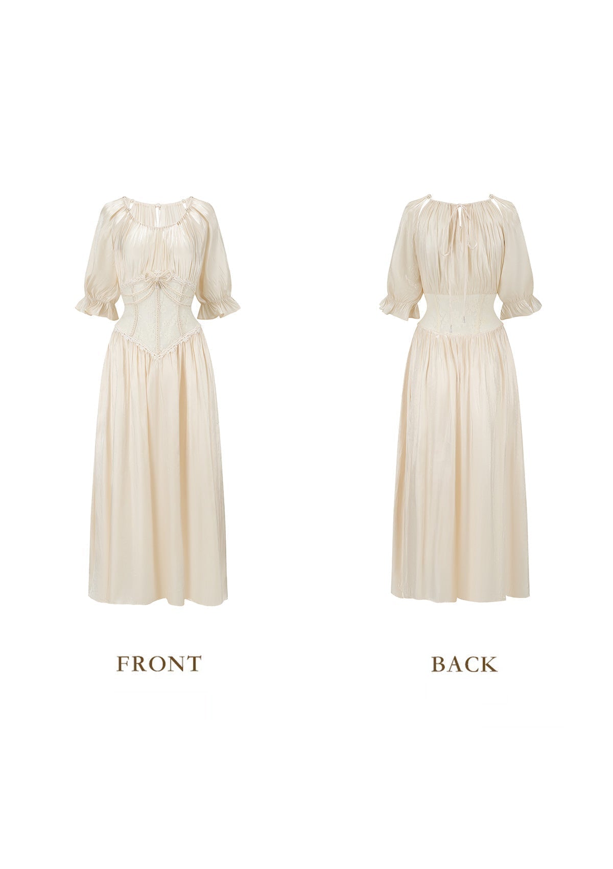 Square neck puff sleeve lace satin maxi dress - white