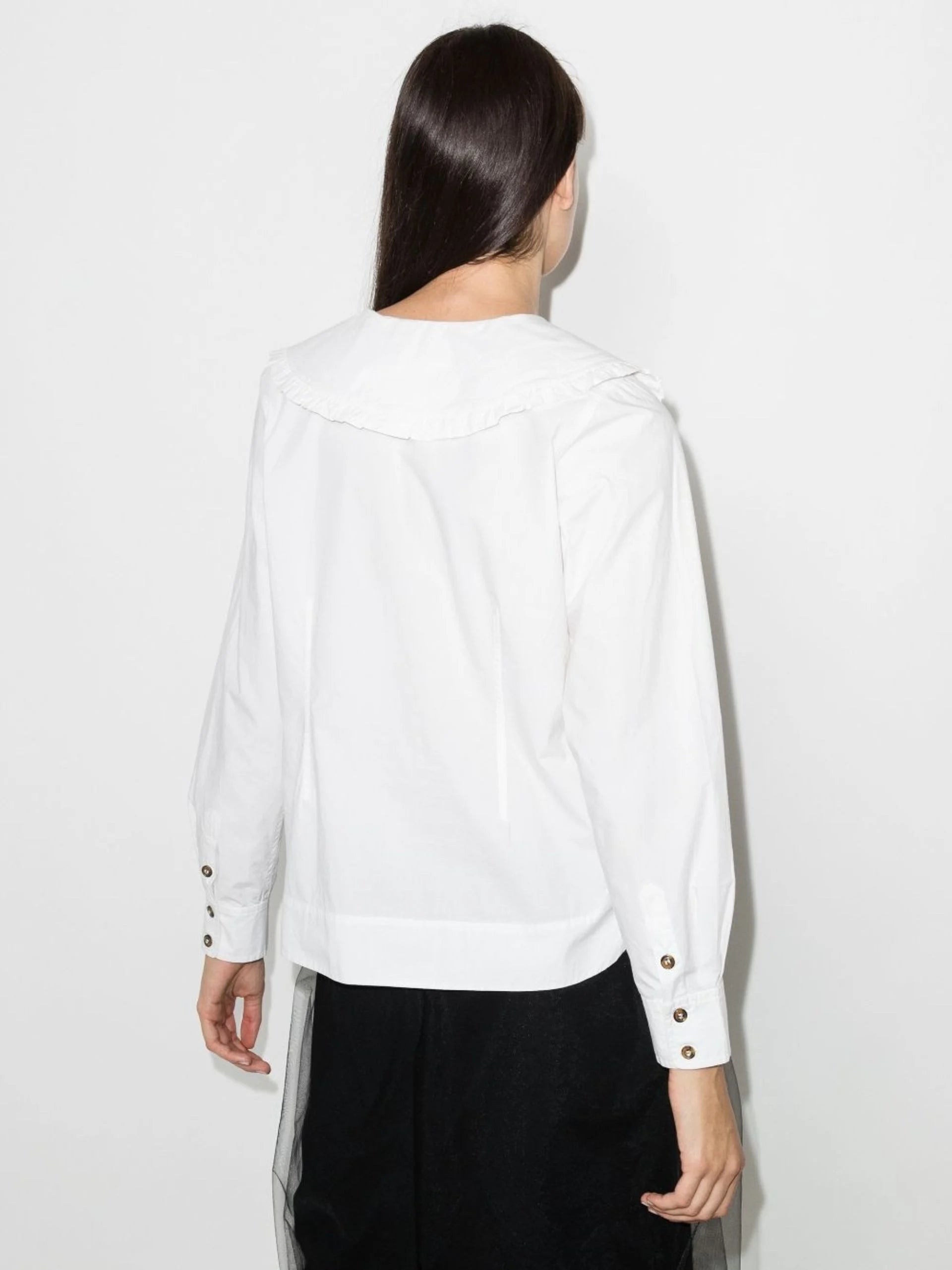 WHITE OVERSIZED COLLAR COTTON BLOUSE-Ownci