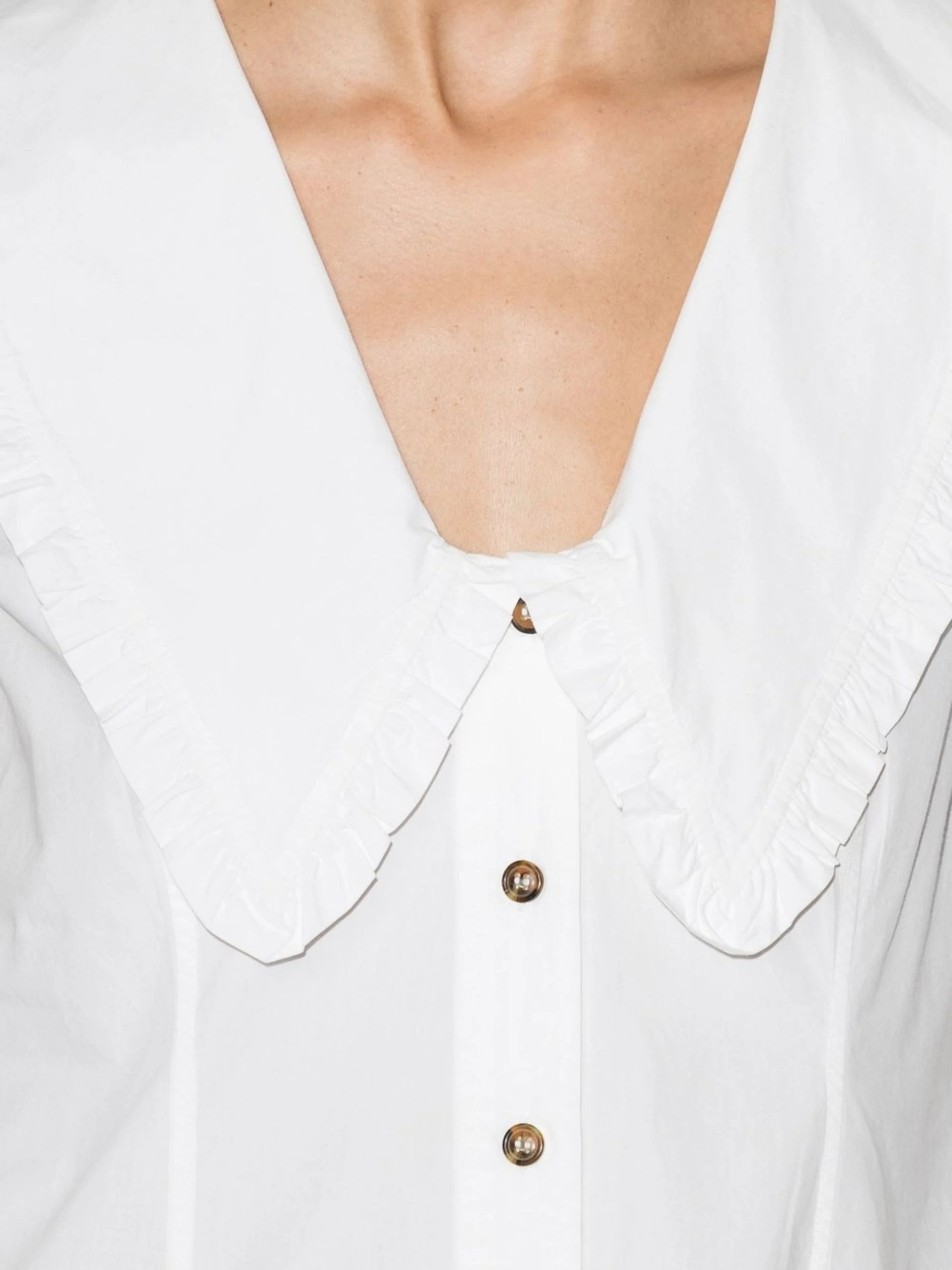 WHITE OVERSIZED COLLAR COTTON BLOUSE-Ownci