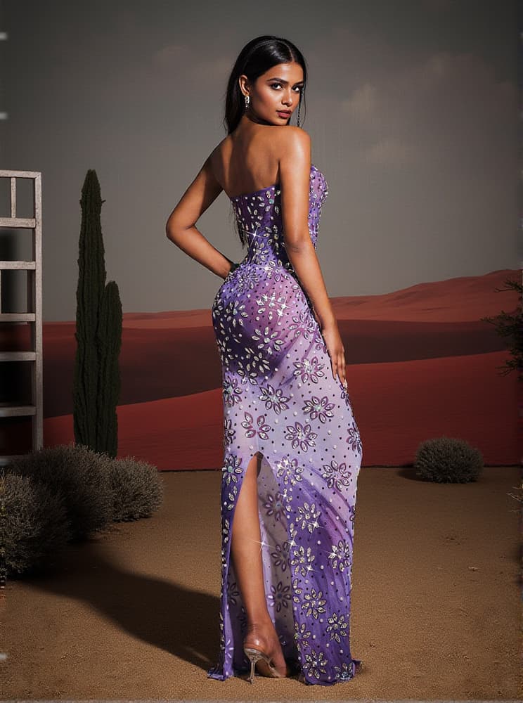 Jaylen Strapless Floral Rhinestone Maxi Dress