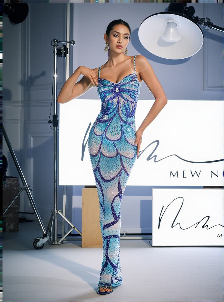 Cro��a Spaghetti Print Crystal Maxi Dress