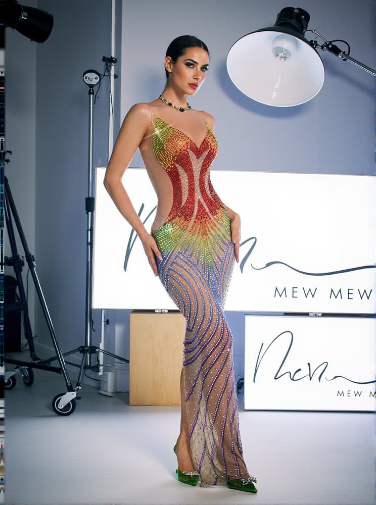 Elska Sleeveless Crystal Mesh Dress