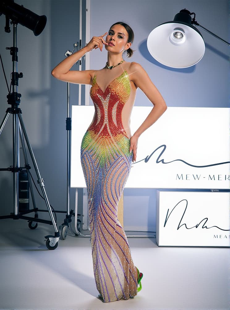 Elska Sleeveless Crystal Mesh Dress