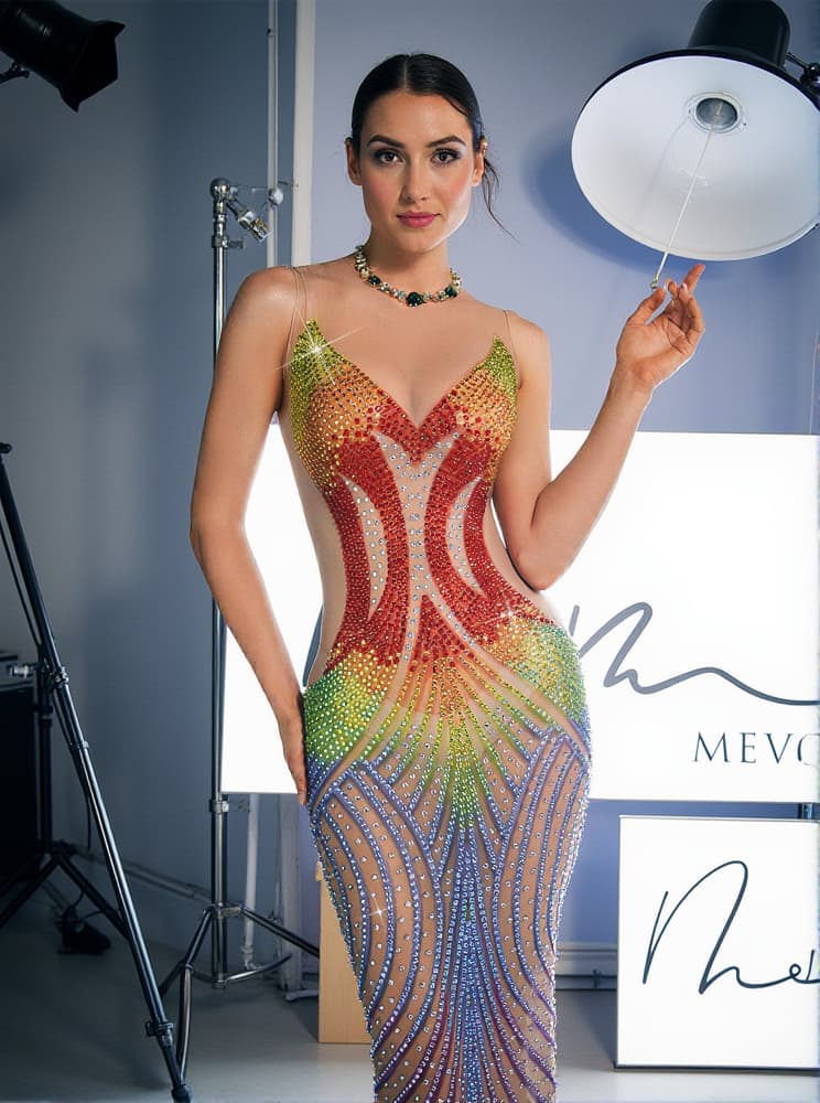 Elska Sleeveless Crystal Mesh Dress
