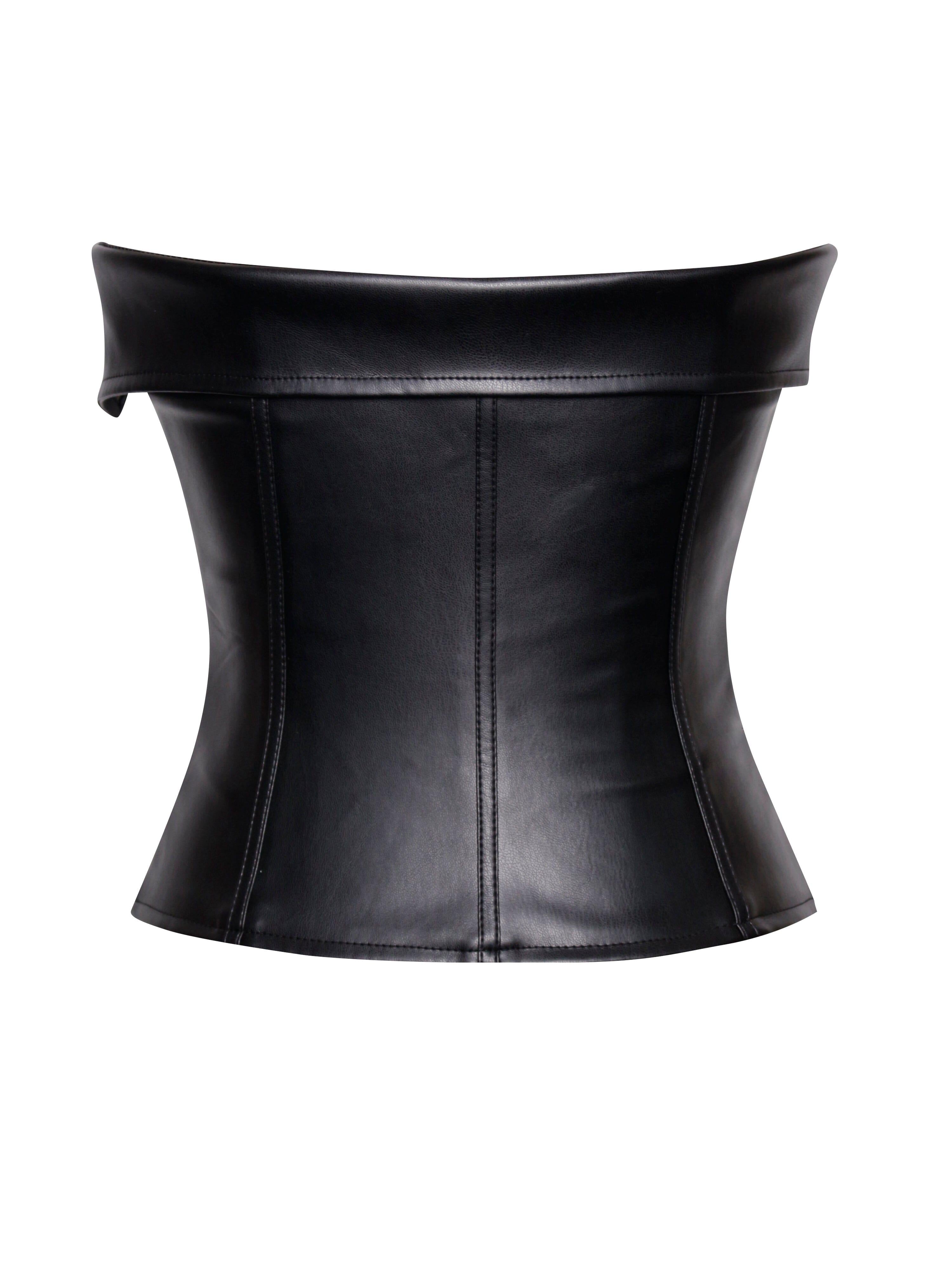 MERLINA BLACK VEGAN LEATHER BUSTIER TOP – Artofcb