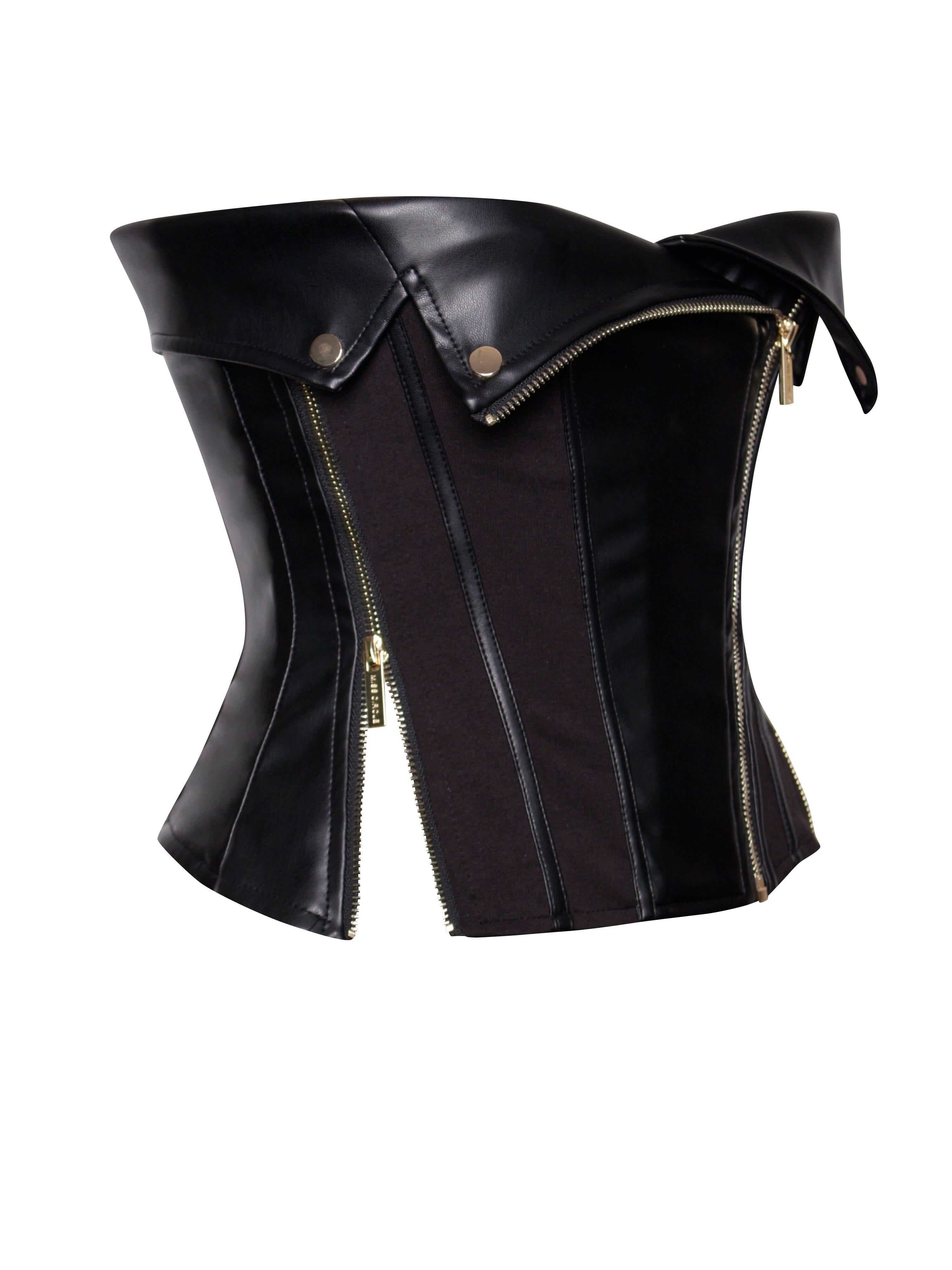 black leather bustier