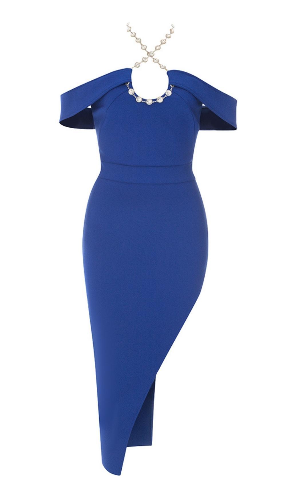 HALTER BACKLESS MIDI DRESS IN BLUE – Artofcb