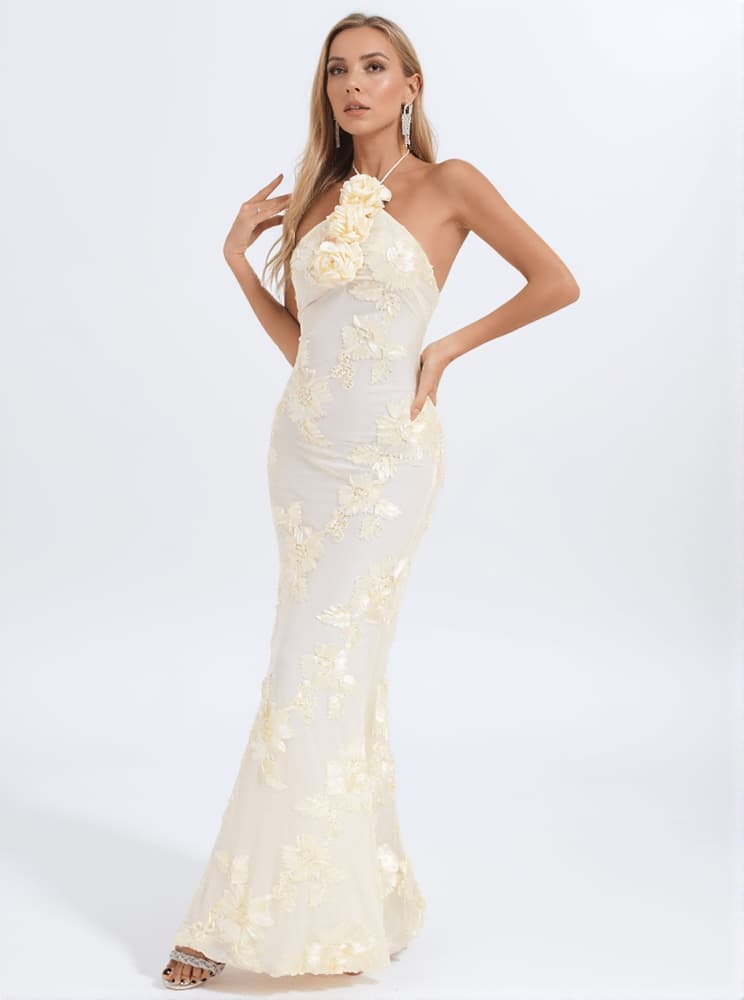 Aedin Halterneck Flower Maxi Dress