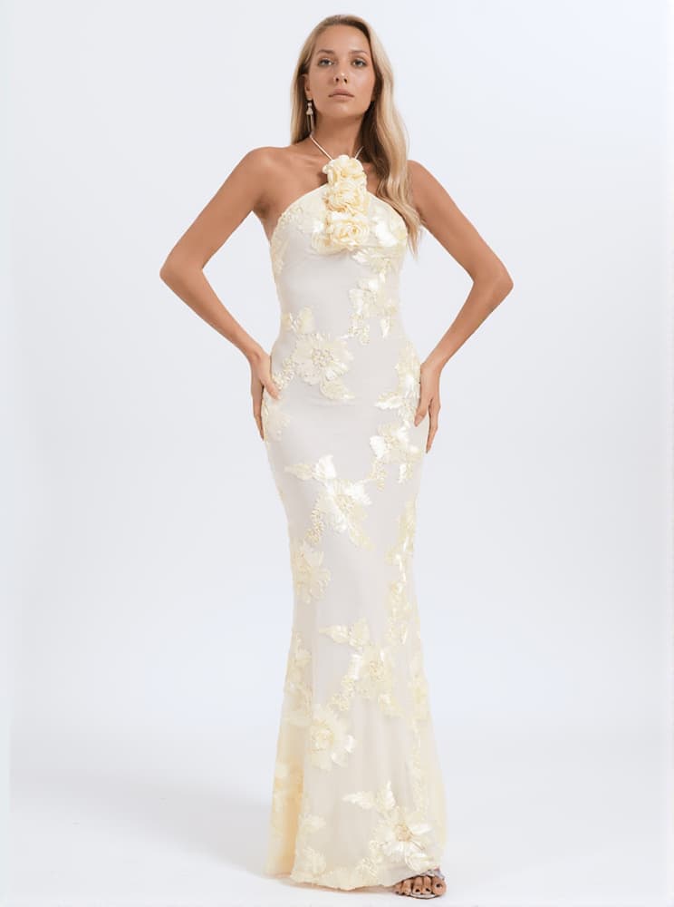 Aedin Halterneck Flower Maxi Dress