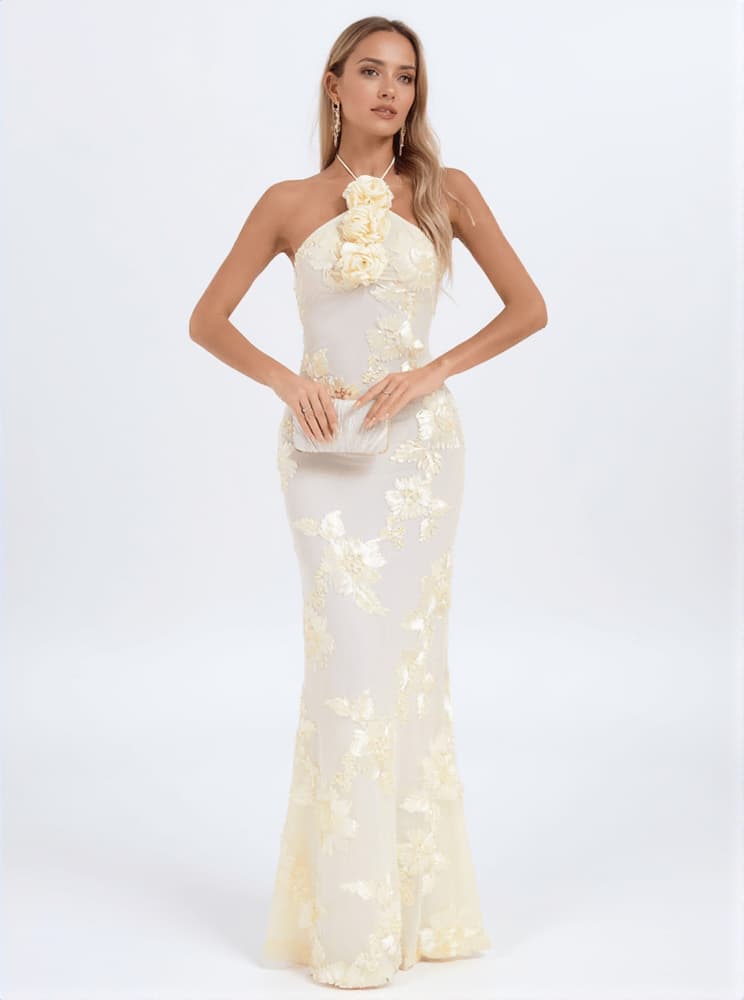 Aedin Halterneck Flower Maxi Dress