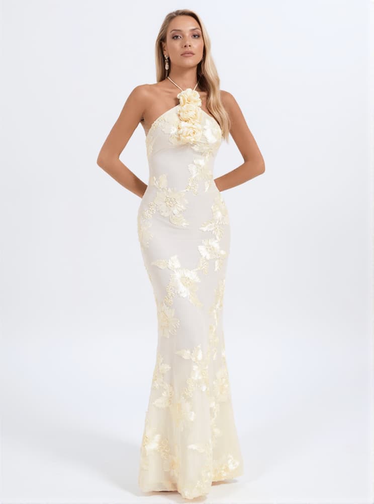 Aedin Halterneck Flower Maxi Dress