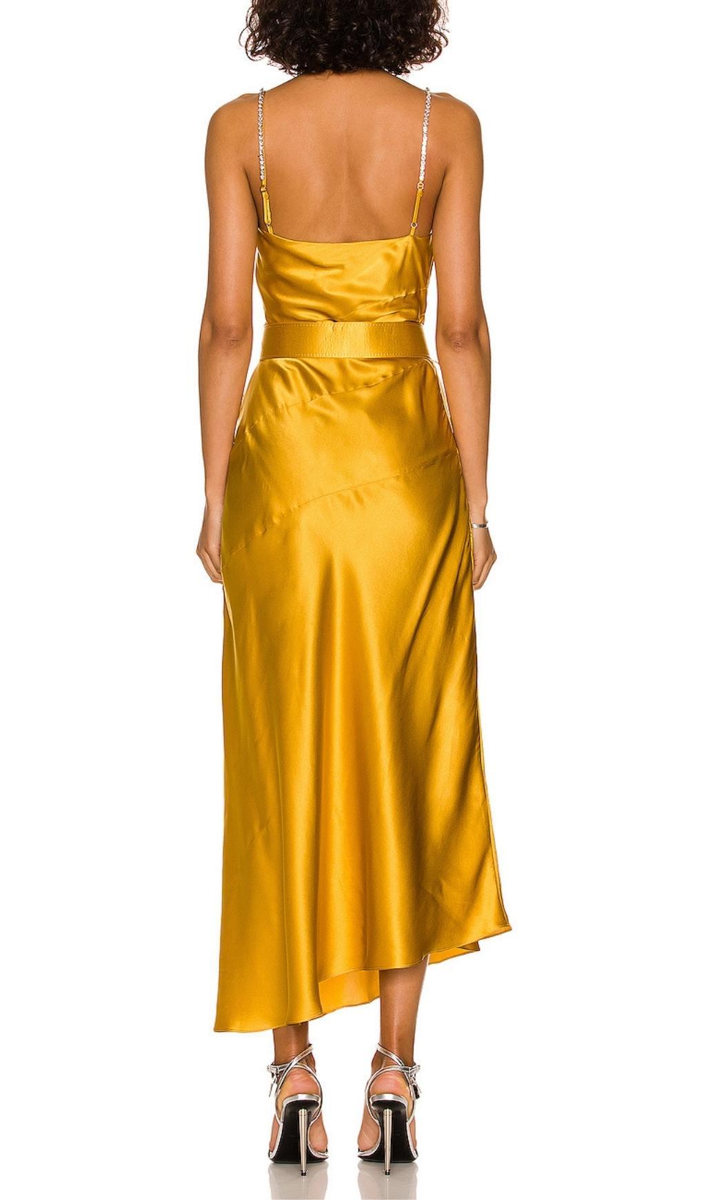slim fit dress slacks Gold Bandeau Ruched Midi Dress main image 1