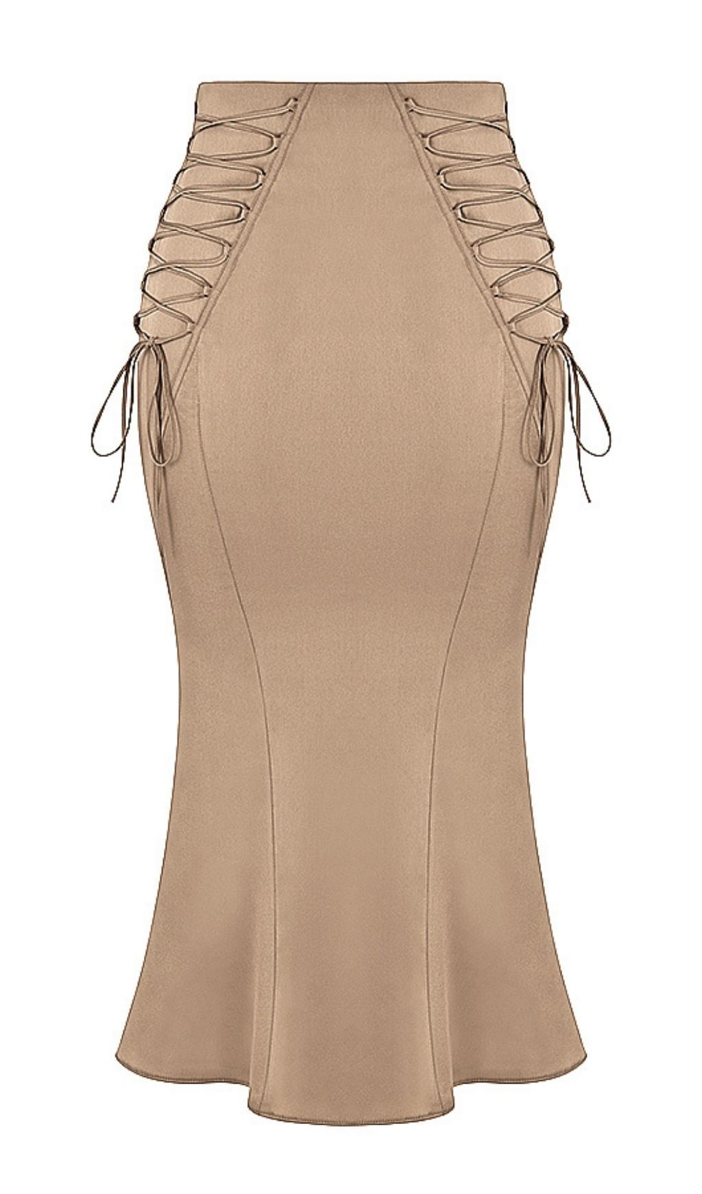 SATIN TWO PIECE MIDI DRESS IN BROWN