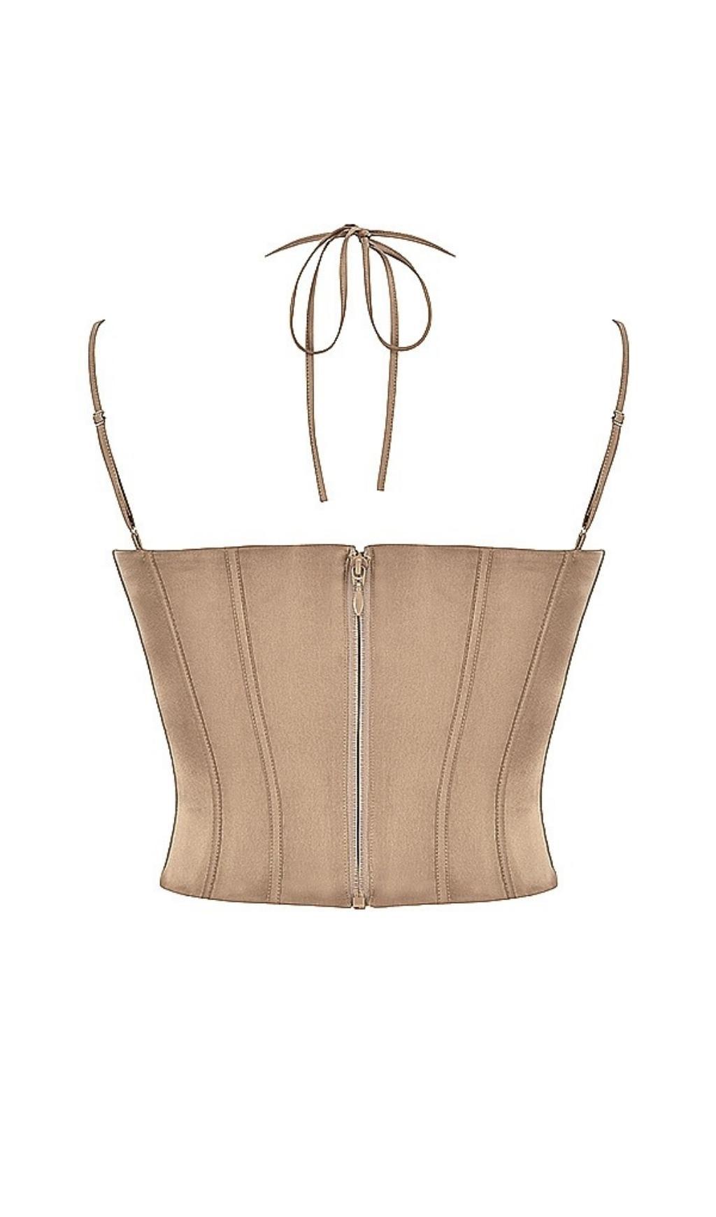 SATIN TWO PIECE MIDI DRESS IN BROWN