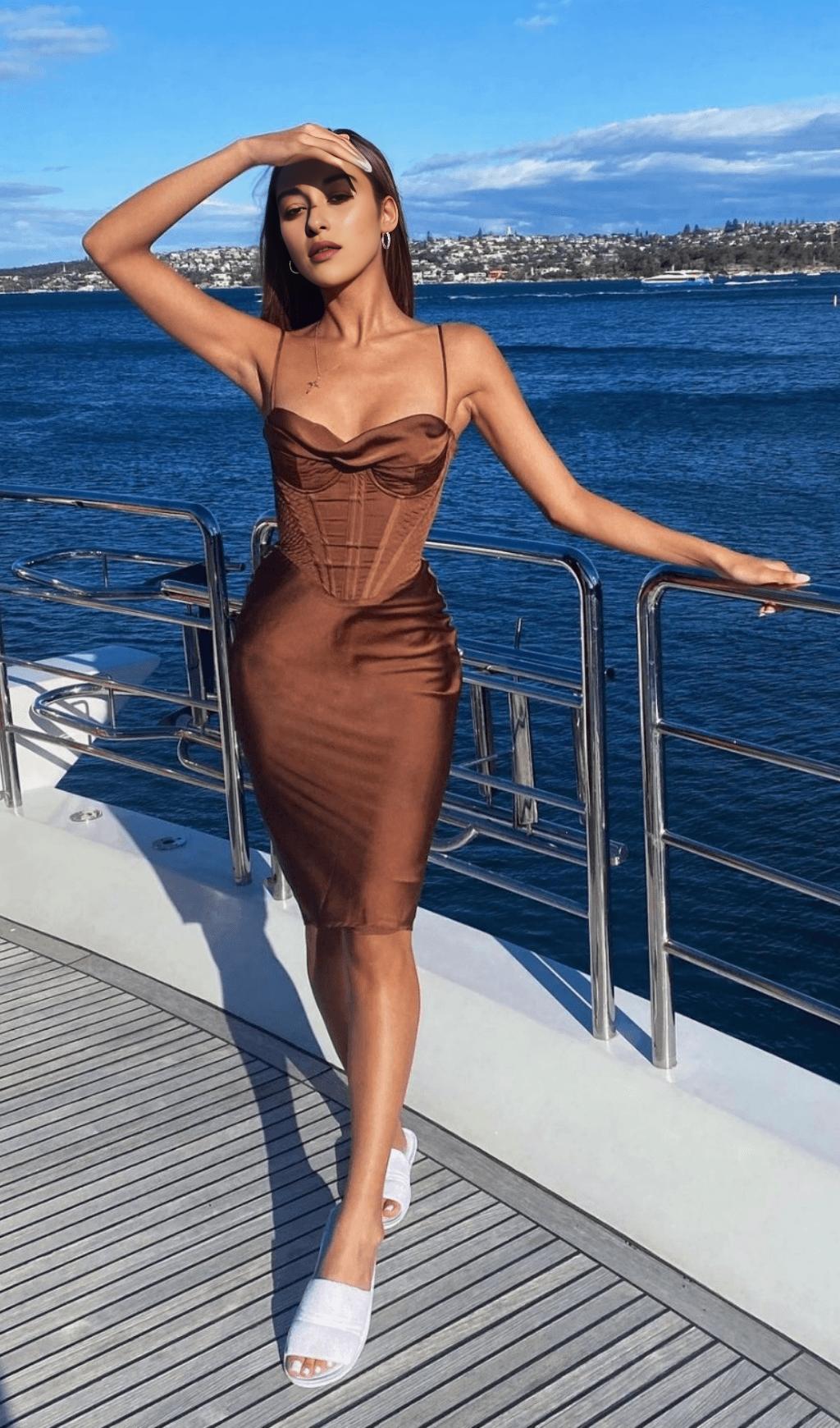 CHOCOLATE SATIN CORSET SLIP DRESS – Artofcb