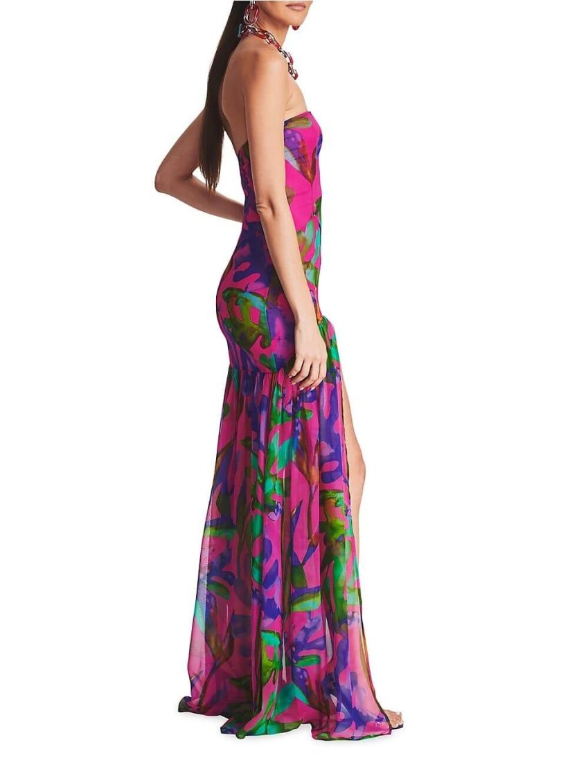 Long Chiffon Dresses with FLOWERS Red Plus Size