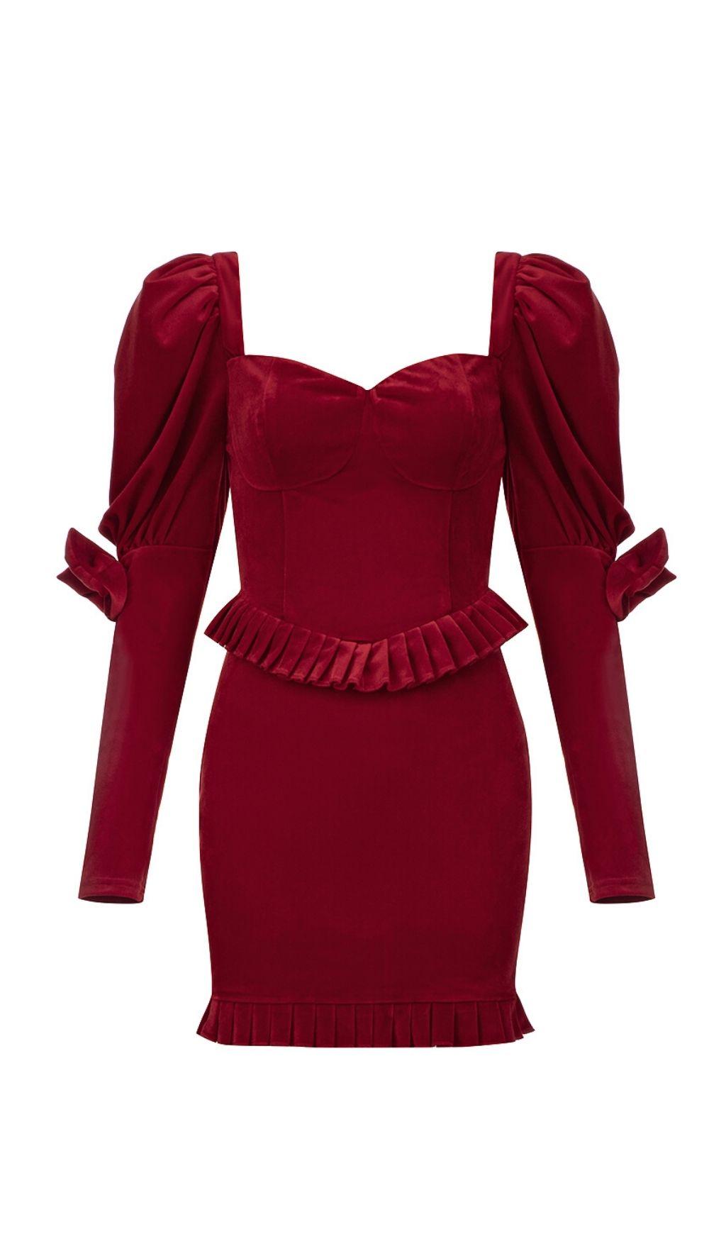 VELVET PUFF SLEEVE MINI DRESS IN WINE RED – Artofcb