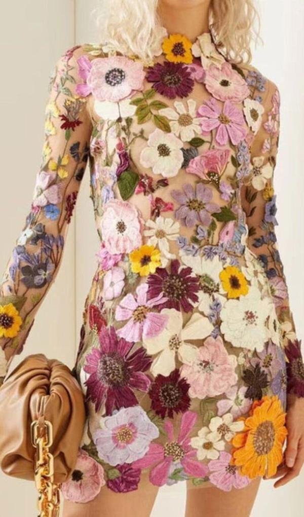 EMBROIDERED LACE HALF HIGH COLLAR MINI DRESS – Artofcb