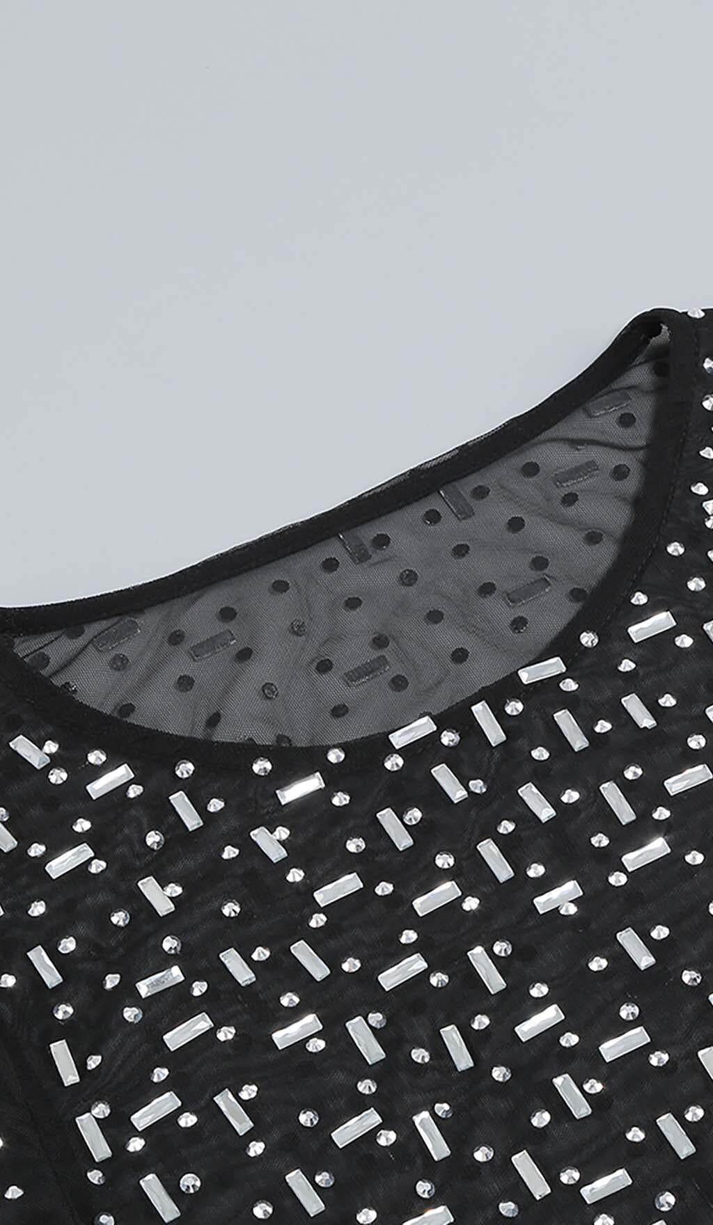 SEQUIN RHINESTONE MESH TOP IN BLACK – Artofcb